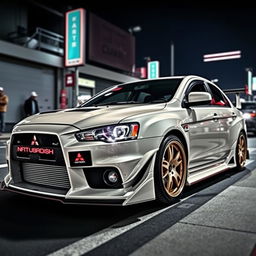 A detailed image of a Mitsubishi Lancer Evolution IX with an aggressive bodykit