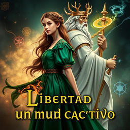 Create a book cover set in the 1500s, titled 'Libertad en un mundo cautivo'