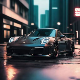 A detailed image of a Porsche 911 with an aggressive carbon fiber bodykit