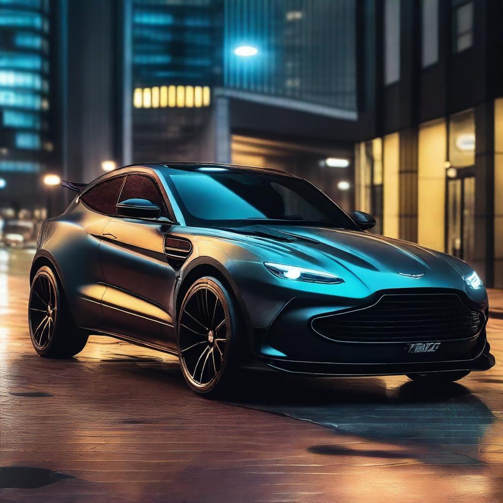 A detailed image of an Aston Martin DBX with an aggressive carbon fiber bodykit