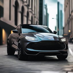 A detailed image of an Aston Martin DBX with an aggressive carbon fiber bodykit