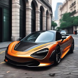 A detailed image of a McLaren 720S with an aggressive Mansory carbon fiber bodykit