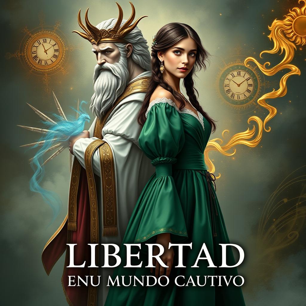 Create a book cover set in the 1500s, titled 'LIBERTAD EN UN MUNDO CAUTIVO'