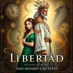 Create a book cover set in the 1500s, titled 'LIBERTAD EN UN MUNDO CAUTIVO'