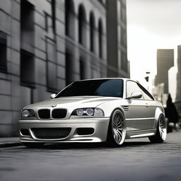 A high-resolution image of a BMW M3 E46 with an aggressive body kit