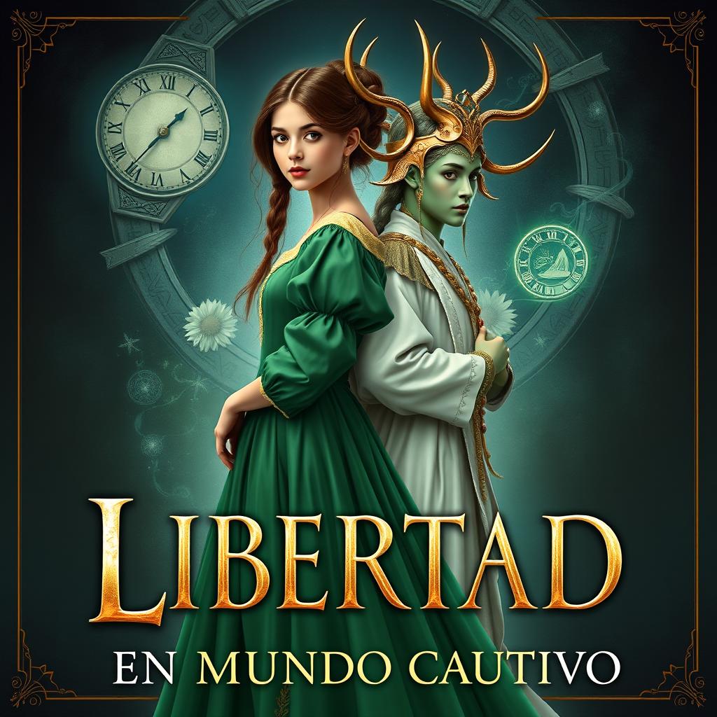 Create a book cover set in the 1500s, titled 'LIBERTAD EN UN MUNDO CAUTIVO' (make sure the title is written correctly)