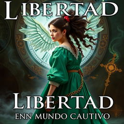 Create a book cover set in the 1500s, titled 'LIBERTAD EN UN MUNDO CAUTIVO' (make sure the title is written correctly)