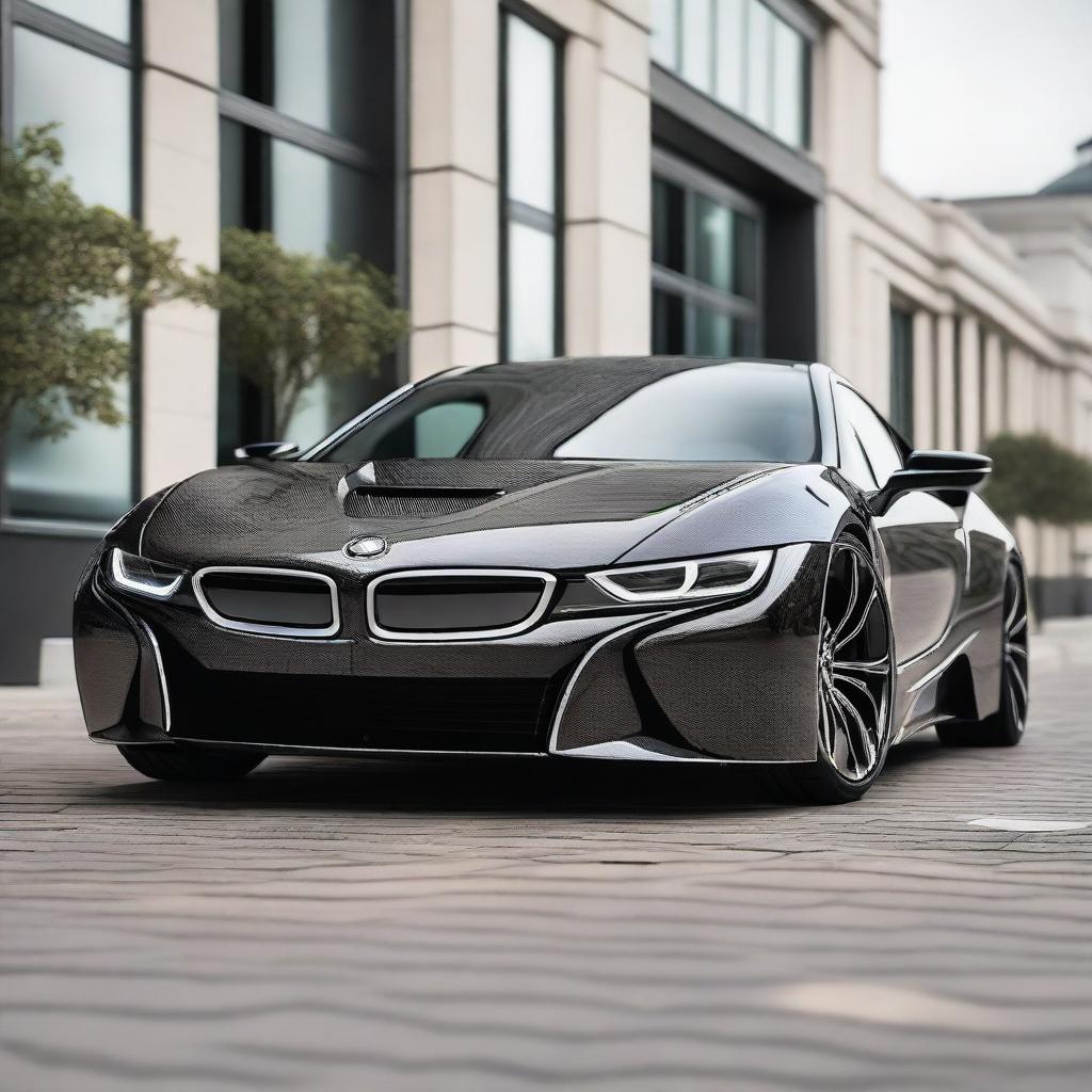 A high-resolution image of a BMW i8 with an aggressive Mansory body kit and carbon fiber elements