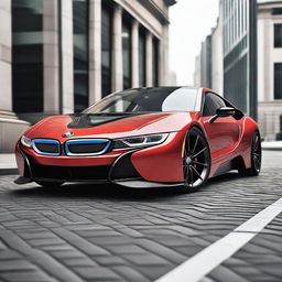 A high-resolution image of a BMW i8 with an aggressive Mansory body kit and carbon fiber elements