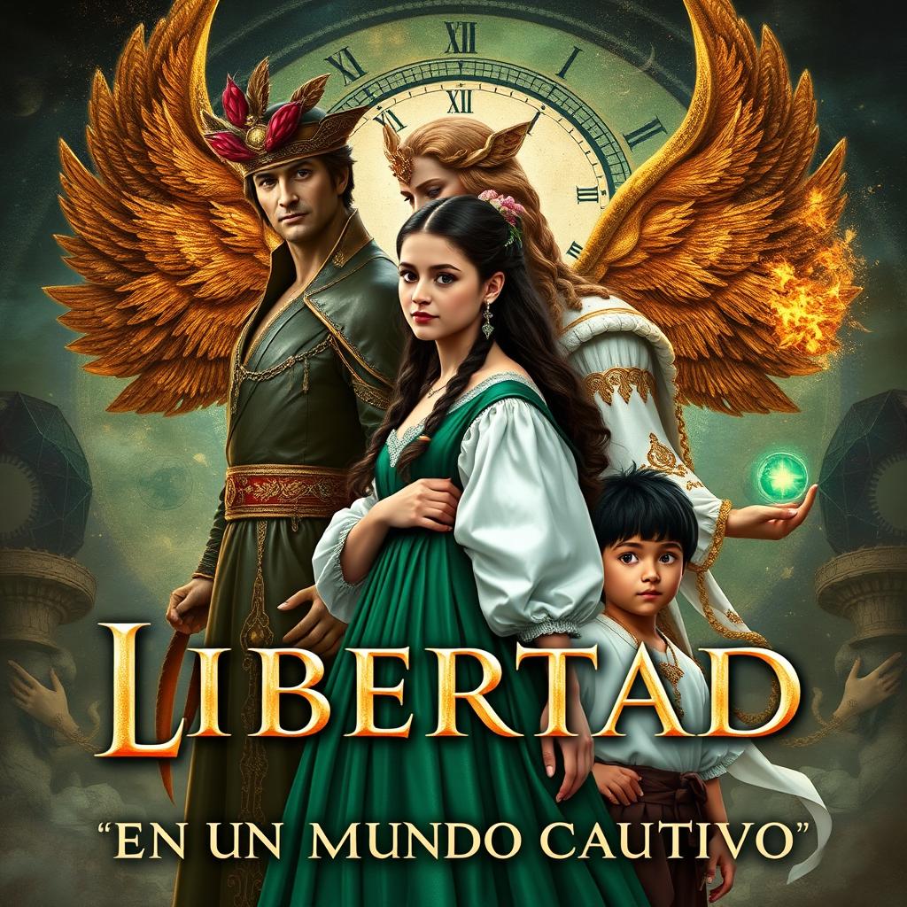 Create a book cover set in the 1500s, titled 'LIBERTAD EN UN MUNDO CAUTIVO' (make sure the title is written correctly)