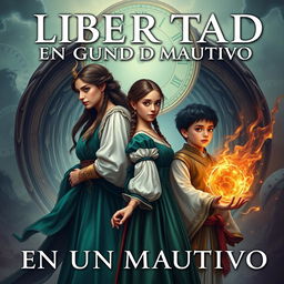 Create a book cover set in the 1500s, titled 'LIBERTAD EN UN MUNDO CAUTIVO' (make sure the title is written correctly)