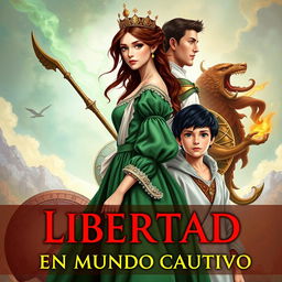 Create a book cover set in the 1500s, titled 'LIBERTAD EN UN MUNDO CAUTIVO' (make sure the title is written correctly)