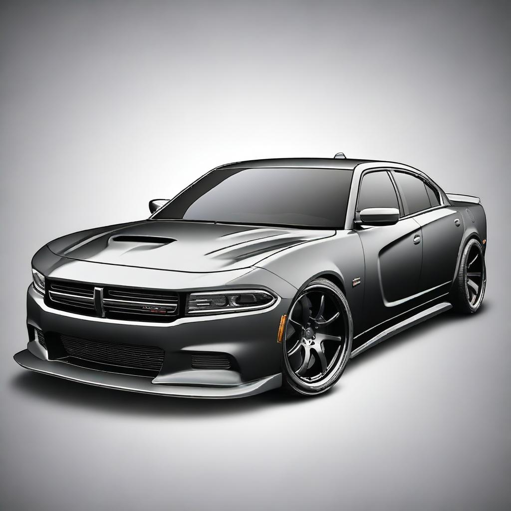 A detailed rendering of a Dodge Charger with an aggressive bodykit