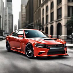 A detailed rendering of a Dodge Charger with an aggressive bodykit