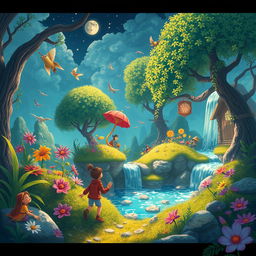 Create an imaginative and vibrant scene that is visually appealing and suitable for all audiences