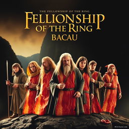 A parody of The Fellowship of the Ring movie poster, where all the characters are made out of bacon and the movie title says 'Fellowship of the Bacon'