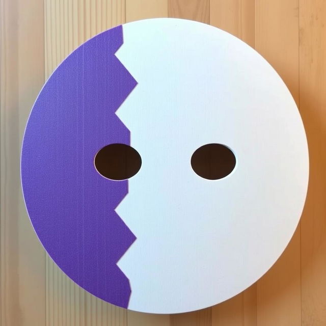 Create an image of a round wooden mask that covers the entire face