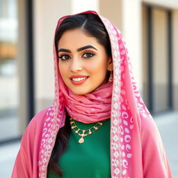 Create an image featuring Hind Al-Qahtani, a popular social media influencer from Saudi Arabia