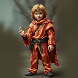 A playful depiction of Frodo Baggins from Lord of the Rings, but with his clothes made entirely out of bacon