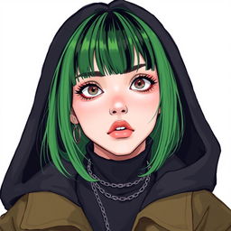 A detailed and realistic illustration of Billie Eilish, capturing her unique style and iconic look