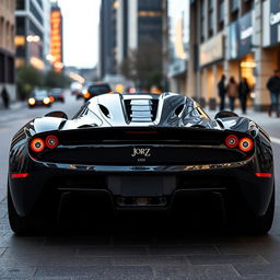 A hypercar named Joroz, 2004 version, in black (noire), viewed from the rear