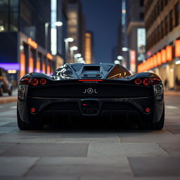 A hypercar named Joroz, 2004 version, in black (noire), viewed from the rear