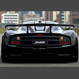 A large hypercar from 2004, painted in black, named Joroz