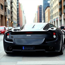 A large hypercar from 2004, painted in black, named Joroz