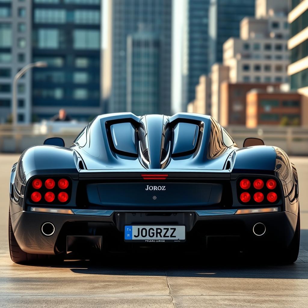 A large hypercar from 2004, painted in black, named Joroz