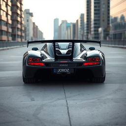 A large hypercar from 2004, painted in black, named Joroz