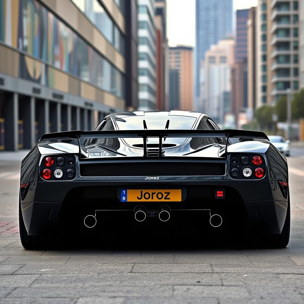 A large hypercar from 2004, painted in black, named Joroz