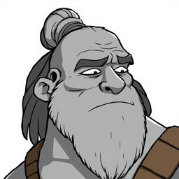 A grey-skinned Goliath with a man bun, looking like a chilled-out bro