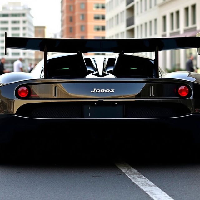 A large hypercar from 2004, painted in black, named Joroz