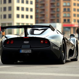 A large hypercar from 2004, painted in black, named Joroz