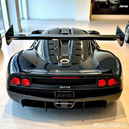 A large hypercar from 2004, painted in black, named Joroz