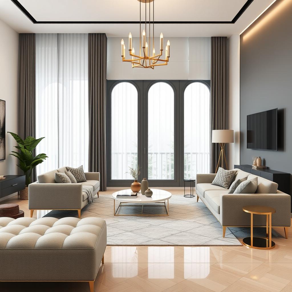 Create a modern deco interior design for a living space