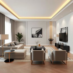 Create a modern deco interior design for a living space