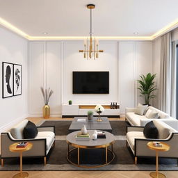 Create a modern deco interior design for a living space