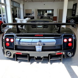 A large hypercar from 2004, painted in black, named Joroz