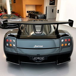 A large hypercar from 2004, painted in black, named Joroz