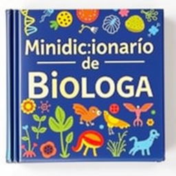 A vibrant and educational book cover for a mini dictionary of biology