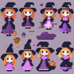 Create pixelated kawaii witches