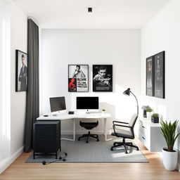 Create a minimalist office design for a film producer in a 4 meters by 3 meters environment