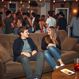 A cozy couch at a lively college party