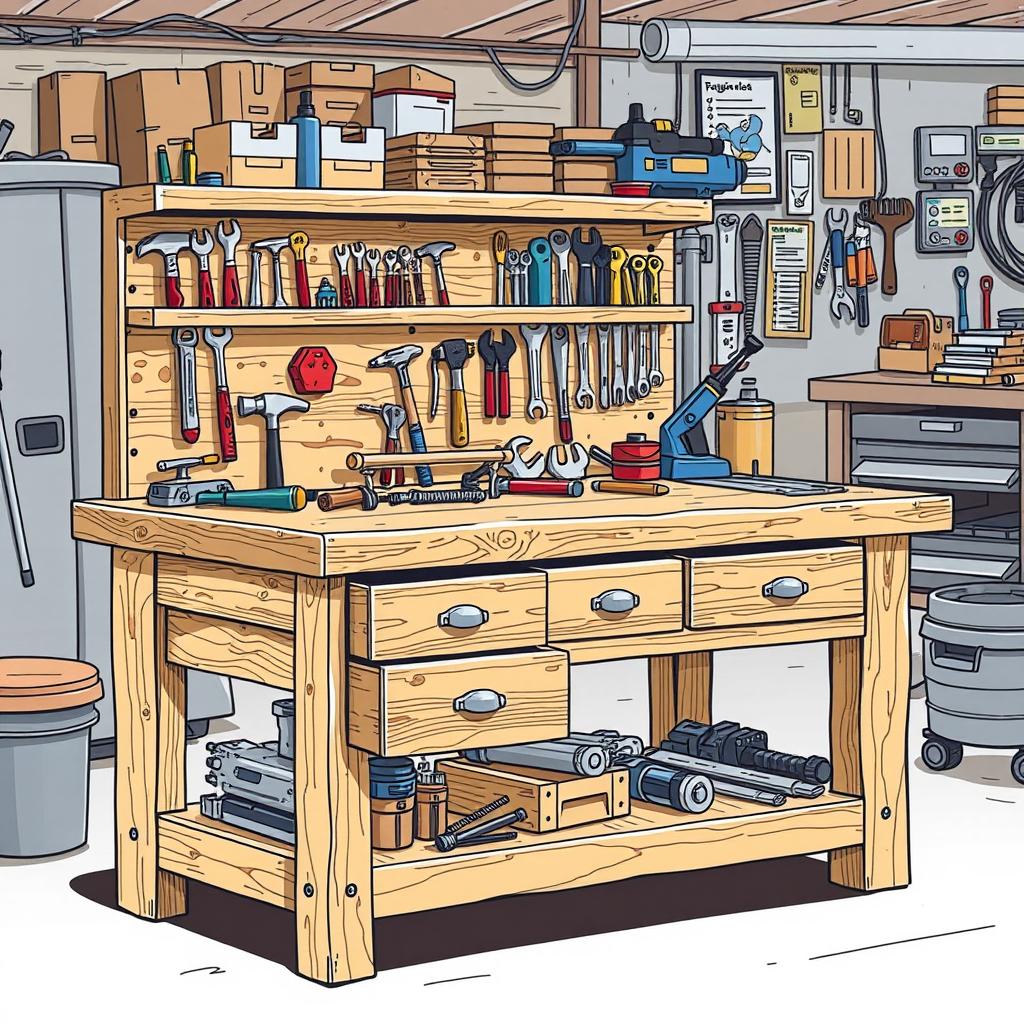 A detailed illustration of a workbench