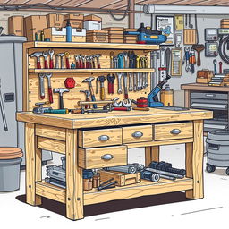 A detailed illustration of a workbench