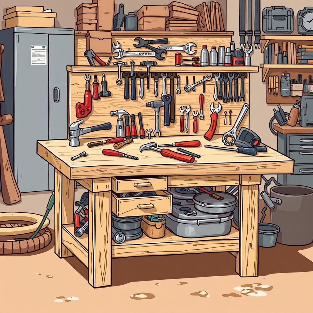 A detailed illustration of a workbench