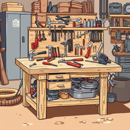 A detailed illustration of a workbench