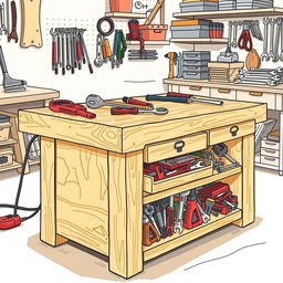 A detailed illustration of a workbench