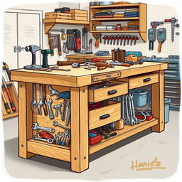 A detailed illustration of a workbench